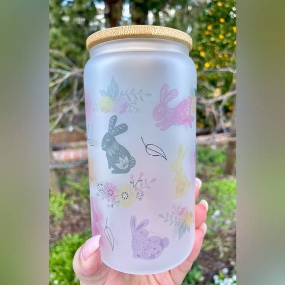 Boho Bunnies spring Libby can glass 16oz - Picture 1 of 6